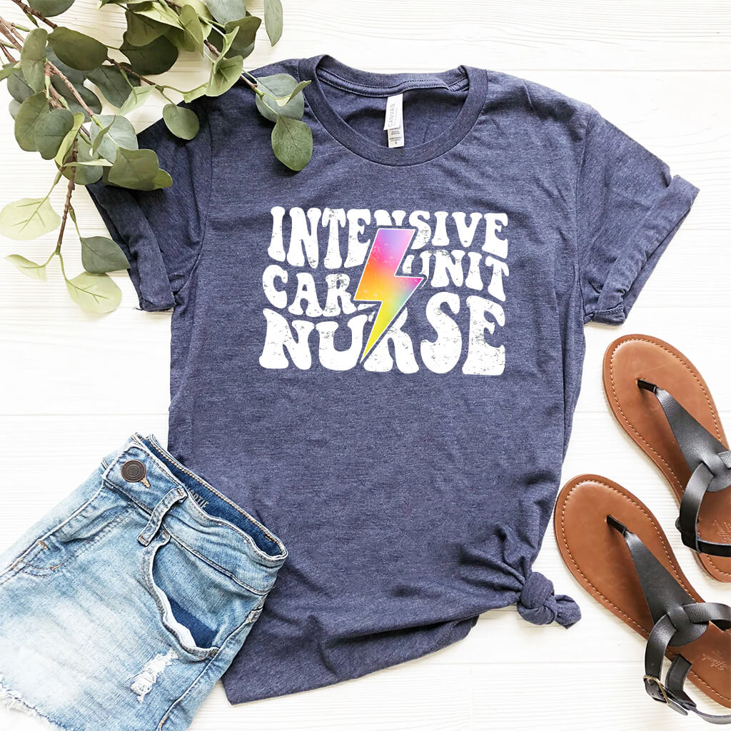 Intensive Care Unit Nurse Rainbow Flash Tee - ICU Shirt