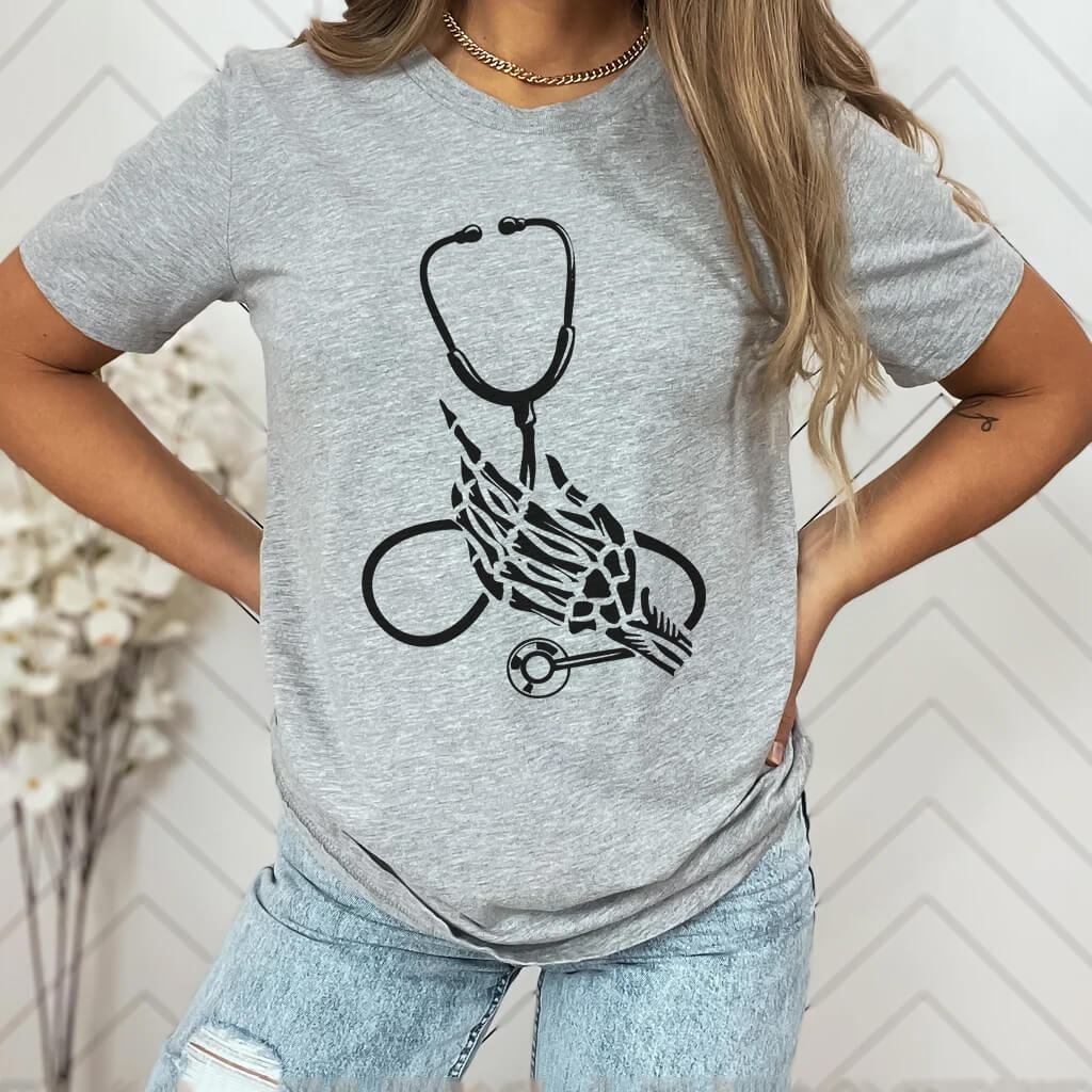 Skull Hand Stethoscope Tee