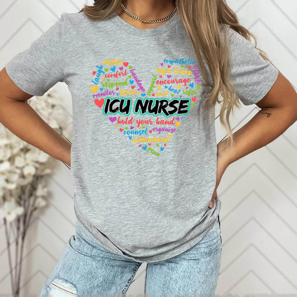ICU Nurse Colorful Heart T-shirt