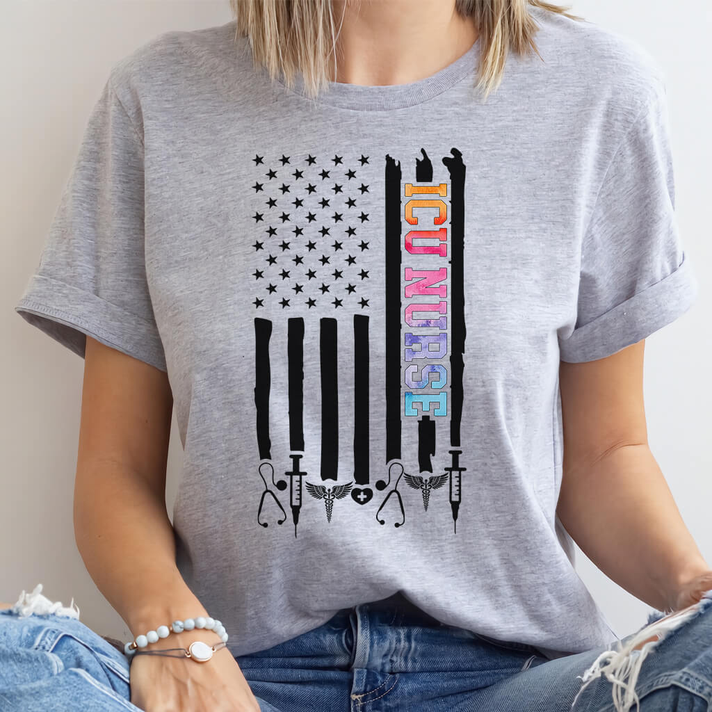 Tie Dye ICU Nurse U.S Flag Shirt