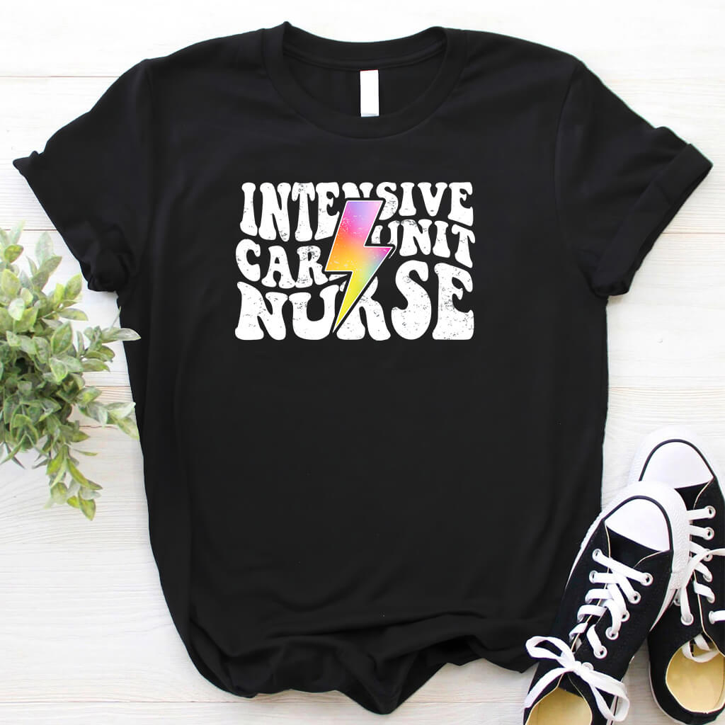 Intensive Care Unit Nurse Rainbow Flash Tee - ICU Shirt