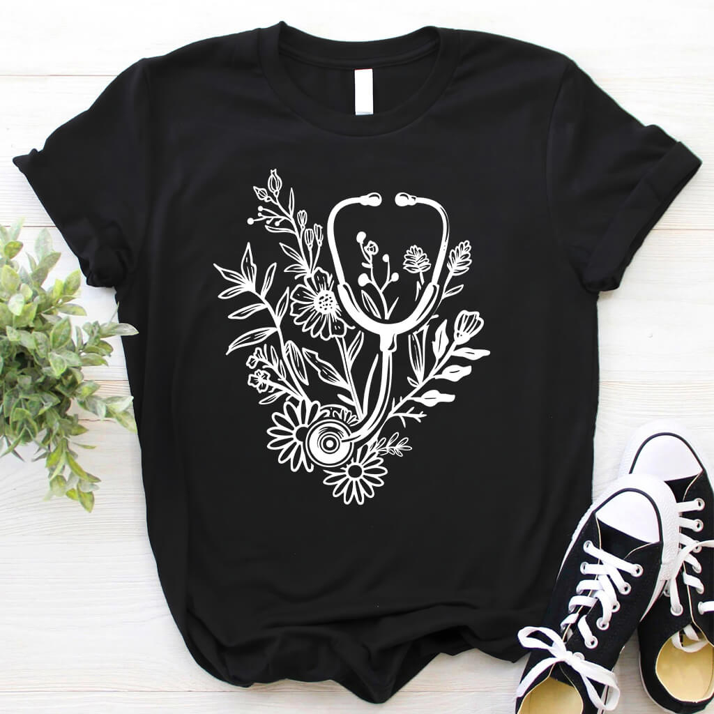 Floral Stethoscope Nurse Shirt
