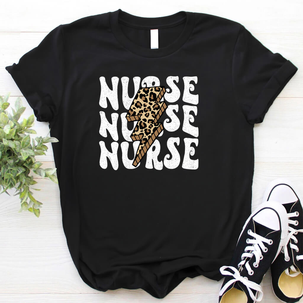 Nurse Retro Flash Leopard T-shirt - Groovy Style Tee