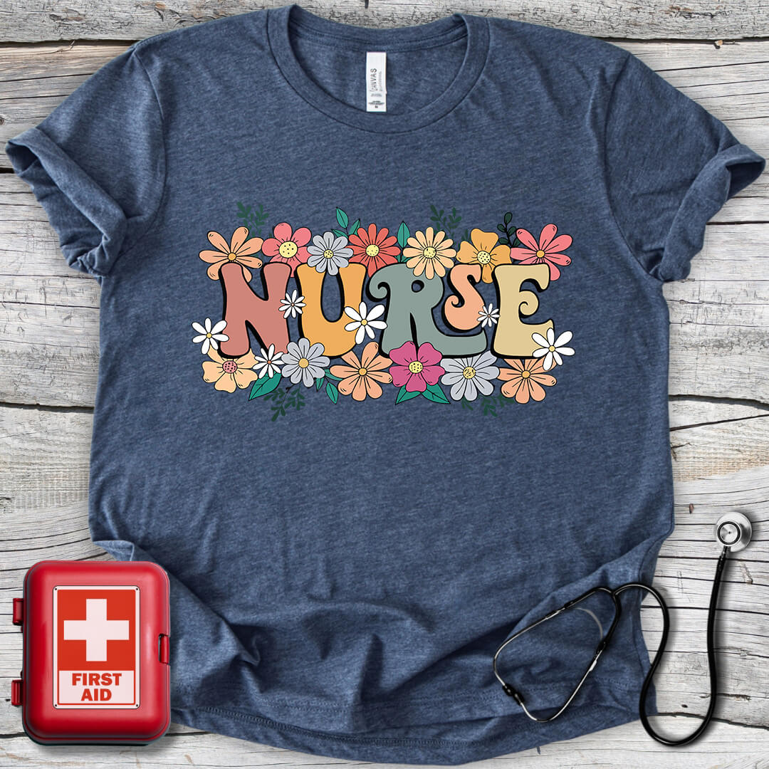 Nurse Flowers Retro T-shirt