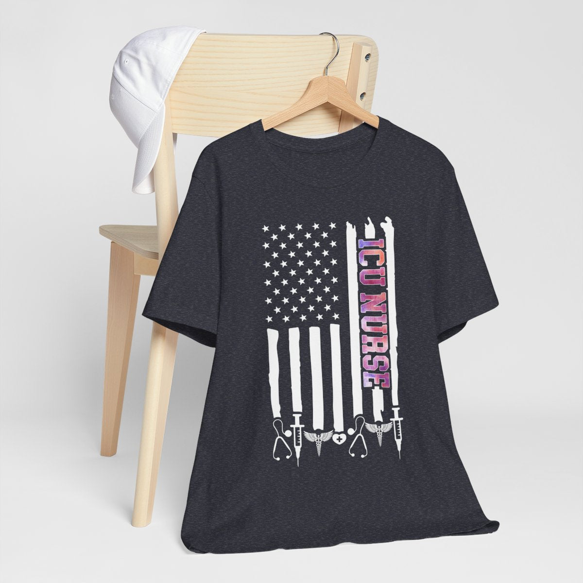 Colorful ICU Nurse U.S Flag Tee