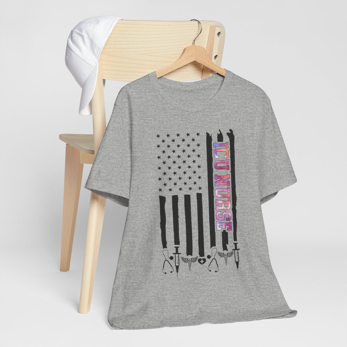 Colorful ICU Nurse U.S Flag Tee