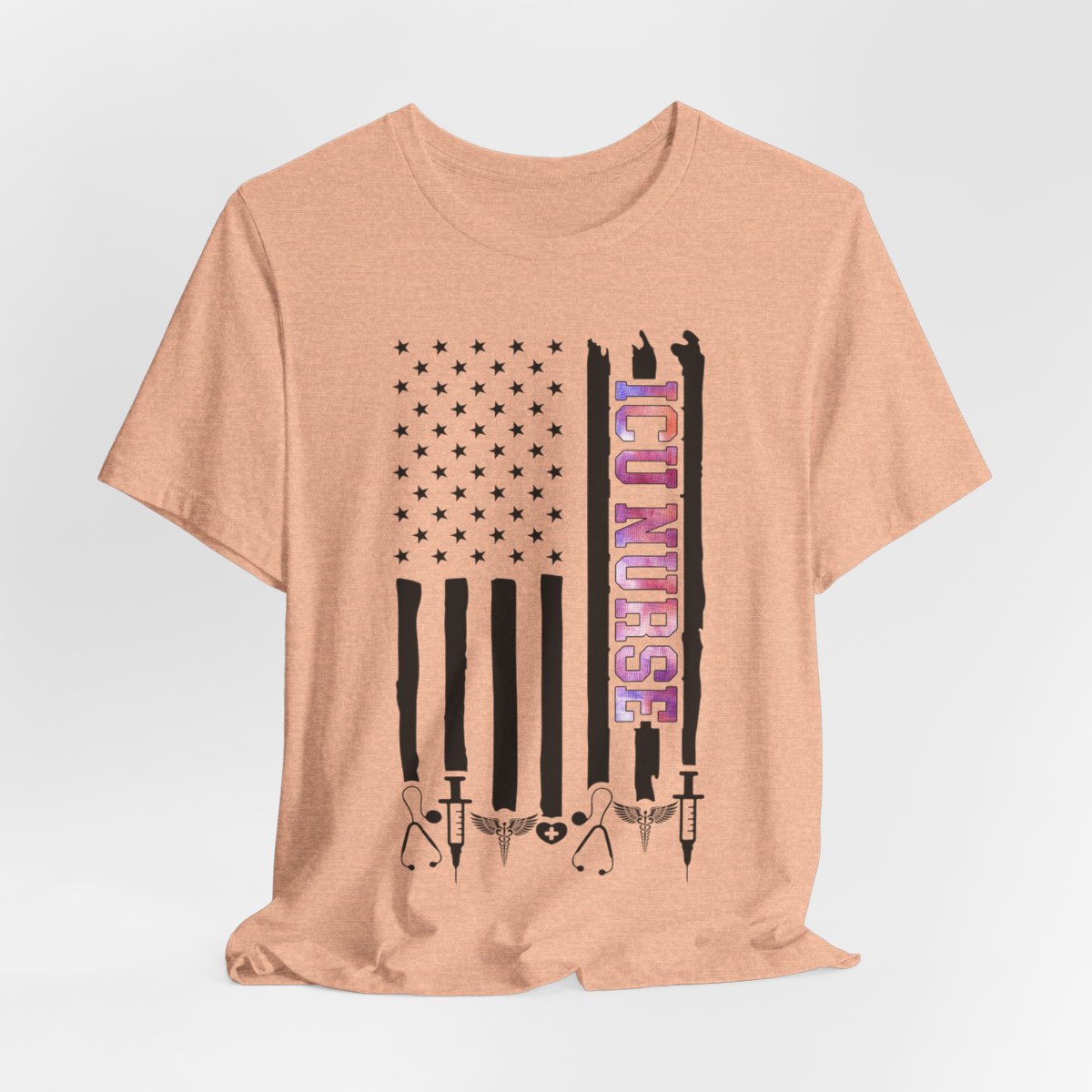 Colorful ICU Nurse U.S Flag Tee