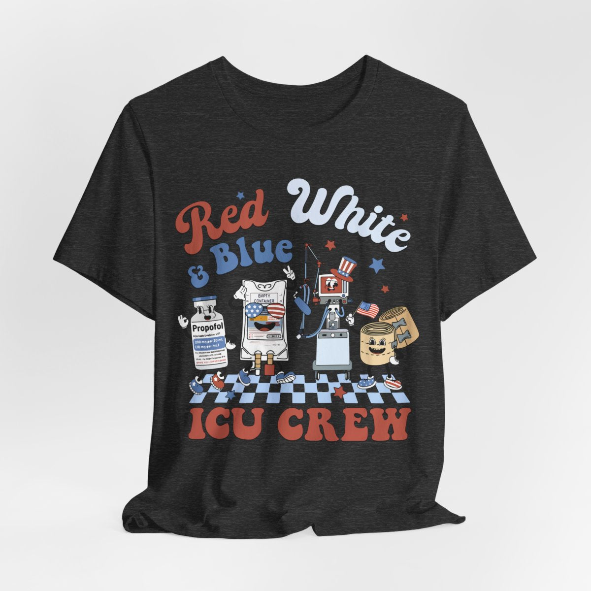 4th July Red White and Blue ICU Crew Shirt - Intensive Care Unit Nurse Tee