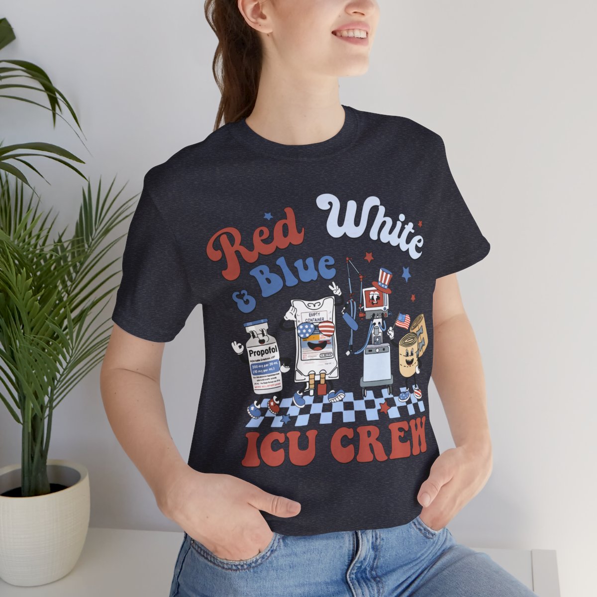 4th July Red White and Blue ICU Crew Shirt - Intensive Care Unit Nurse Tee