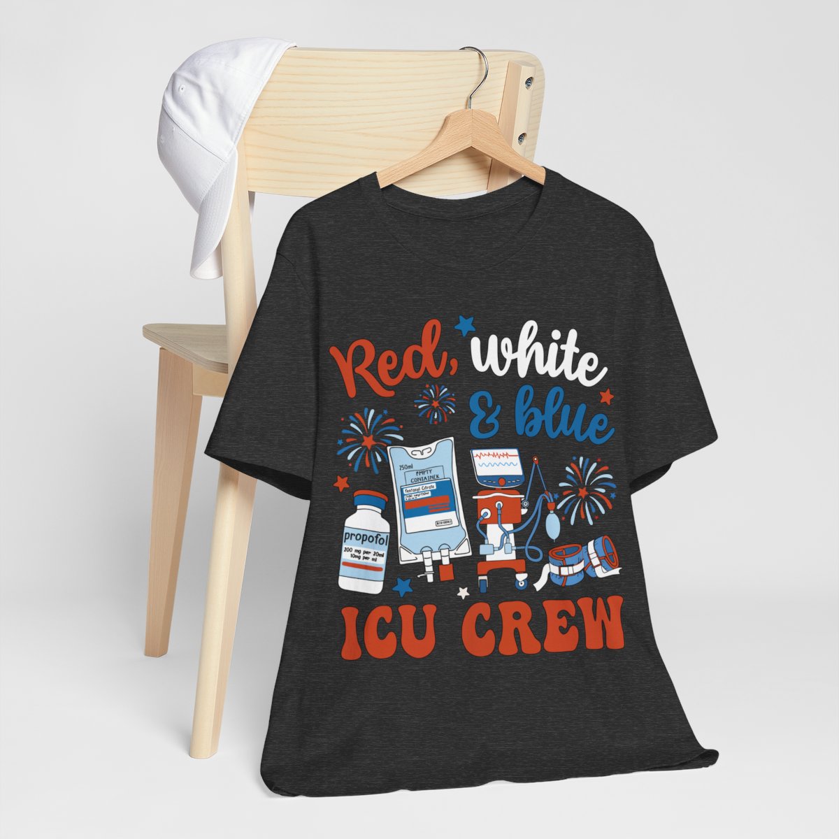 Red White and Blue ICU Crew Tee - Intensive Care Unit Nurse Shirt