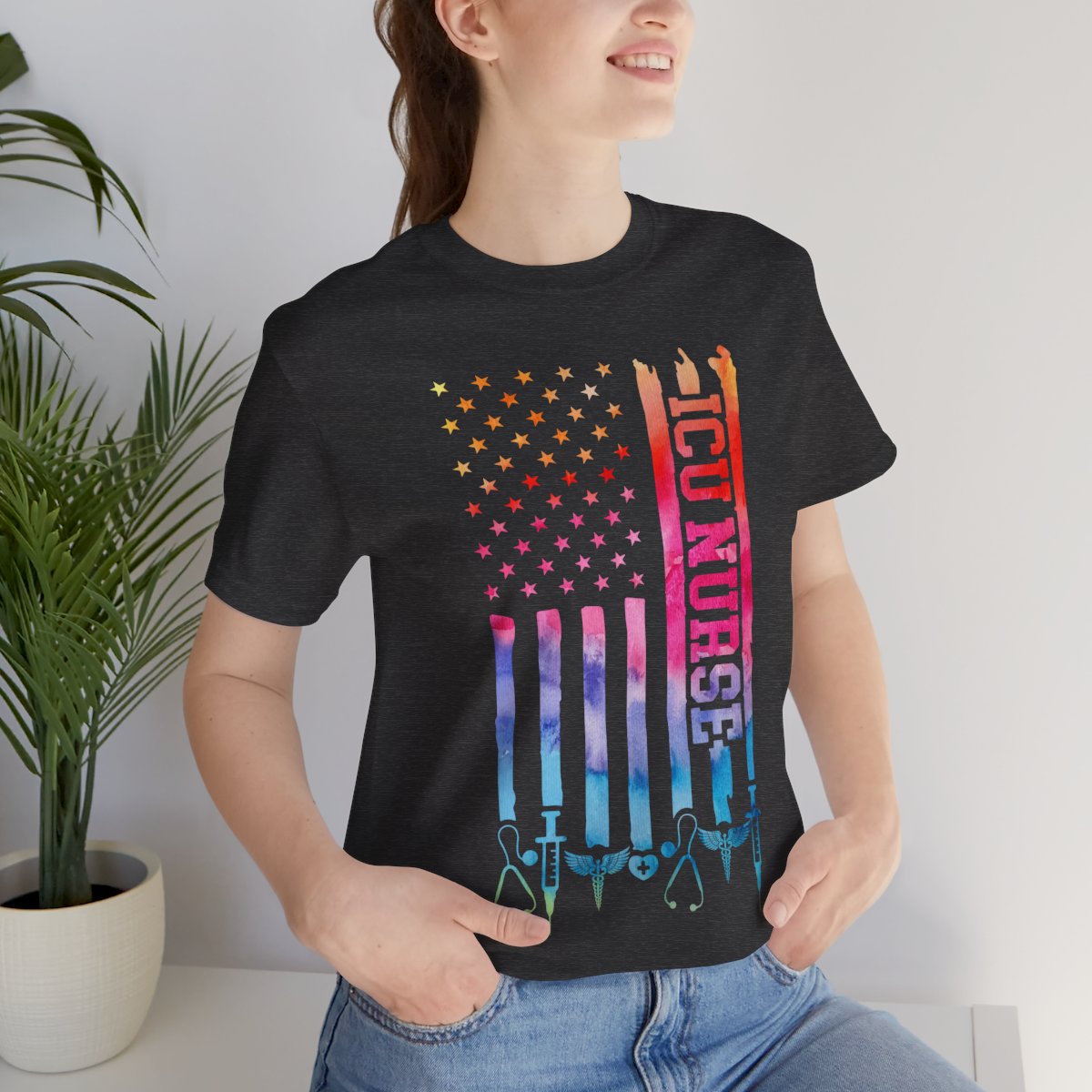 Tie Dye Intensive Care ICU Nurse U.S Flag T-shirt