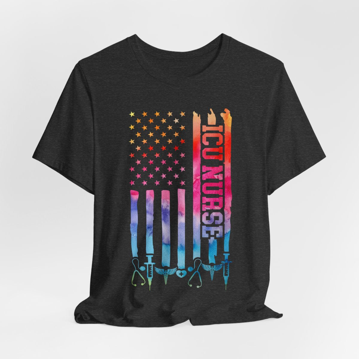 Tie Dye Intensive Care ICU Nurse U.S Flag T-shirt