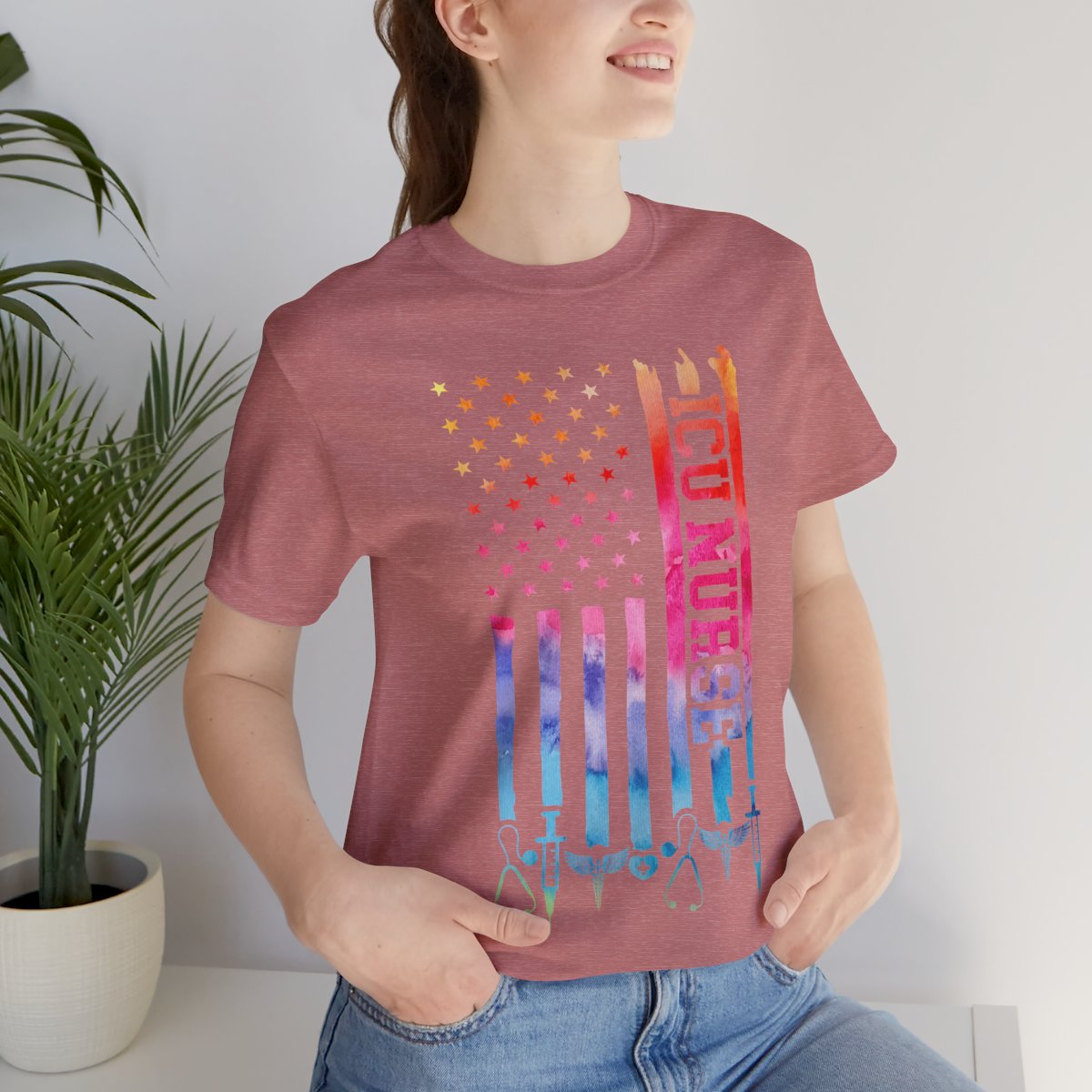 Tie Dye Intensive Care ICU Nurse U.S Flag T-shirt