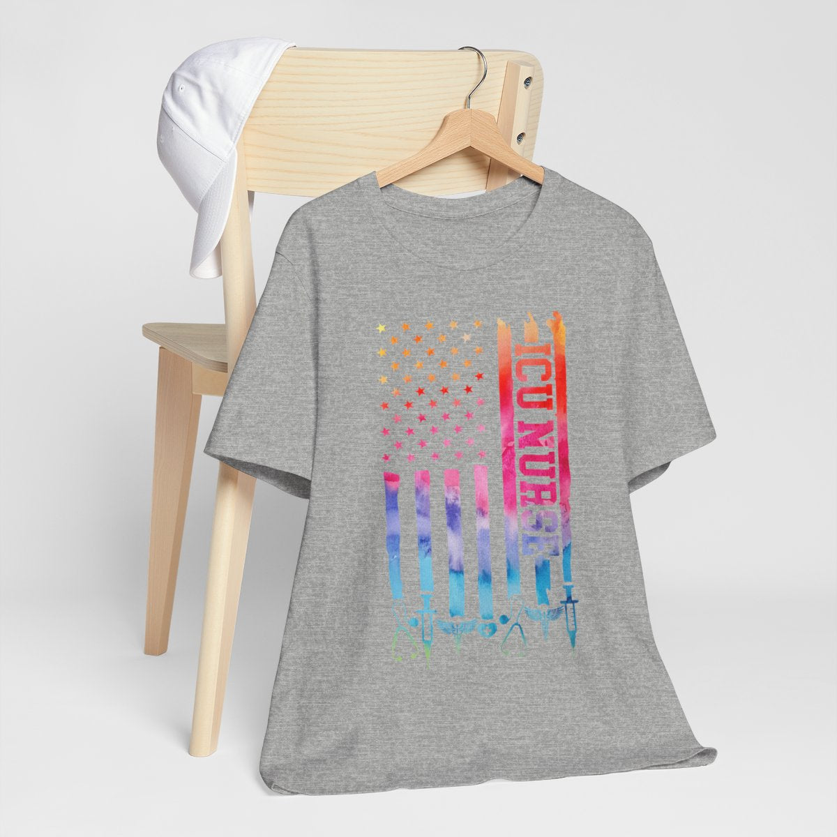 Tie Dye Intensive Care ICU Nurse U.S Flag T-shirt