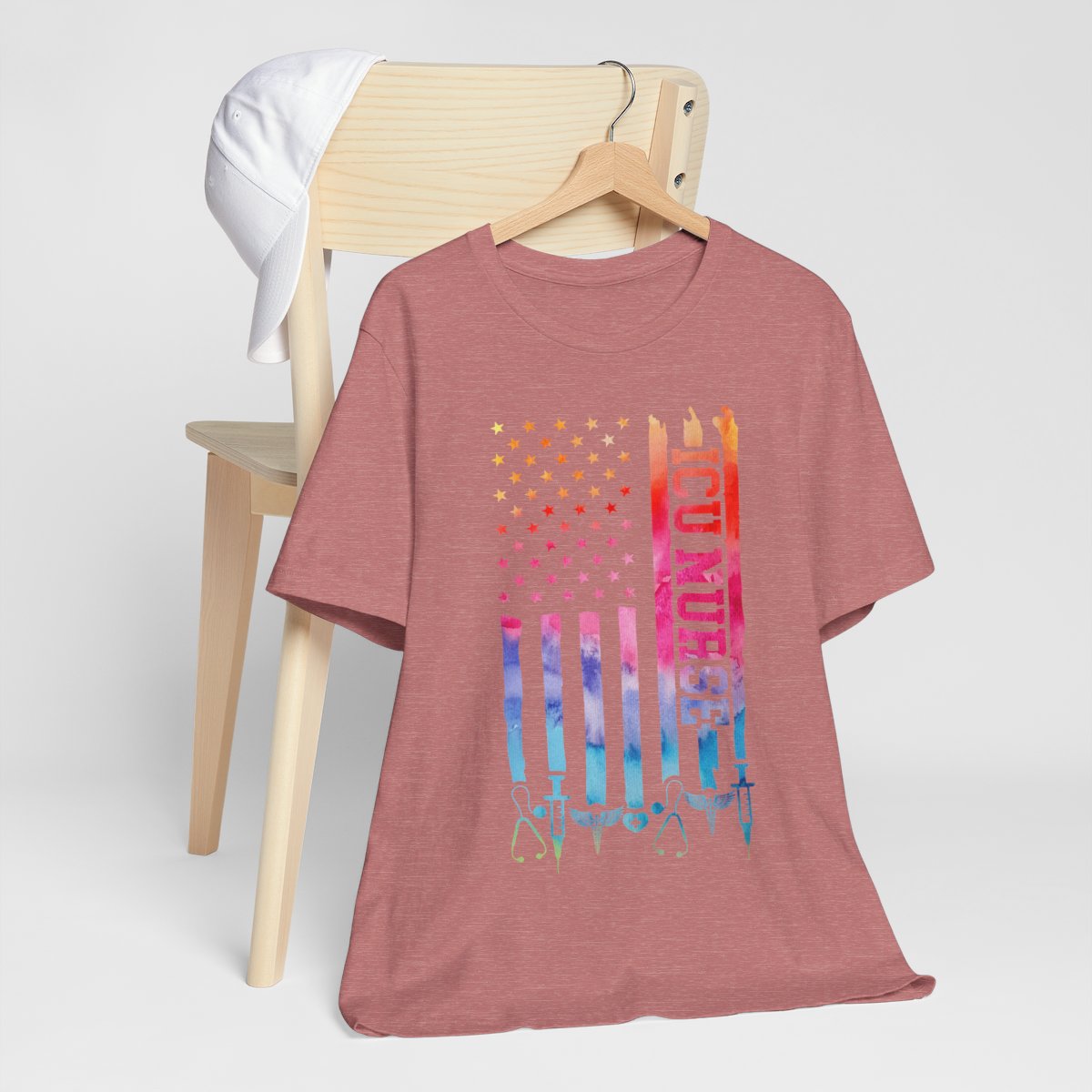 Tie Dye Intensive Care ICU Nurse U.S Flag T-shirt