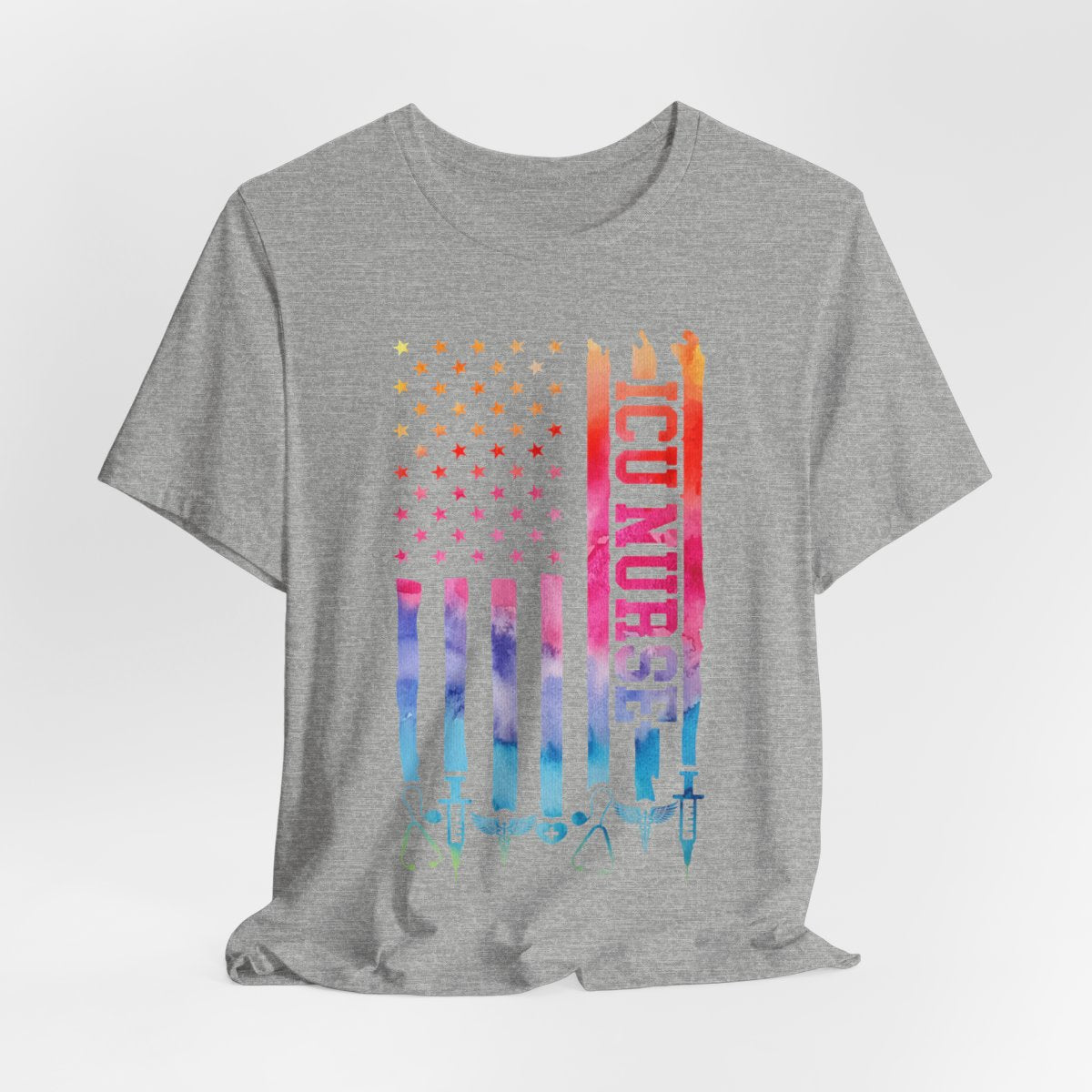 Tie Dye Intensive Care ICU Nurse U.S Flag T-shirt