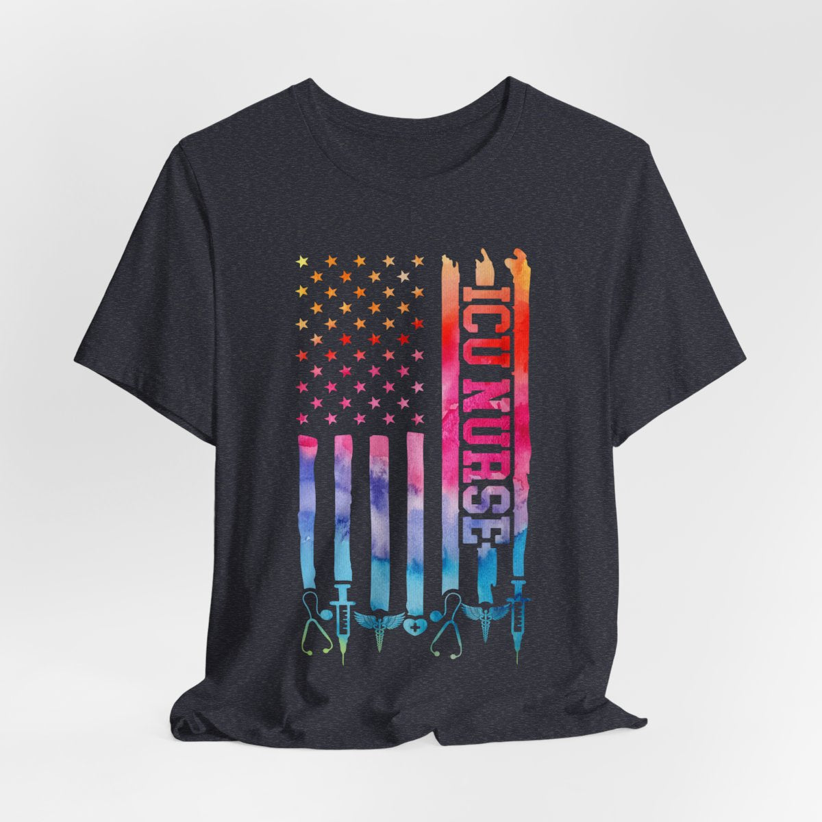 Tie Dye Intensive Care ICU Nurse U.S Flag T-shirt