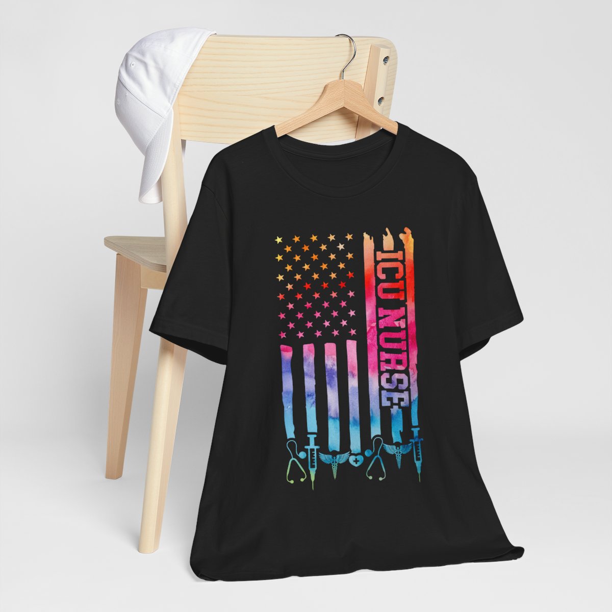 Tie Dye Intensive Care ICU Nurse U.S Flag T-shirt
