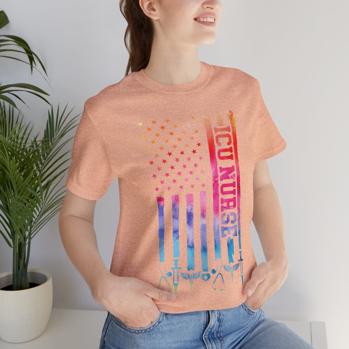 Tie Dye Intensive Care ICU Nurse U.S Flag T-shirt