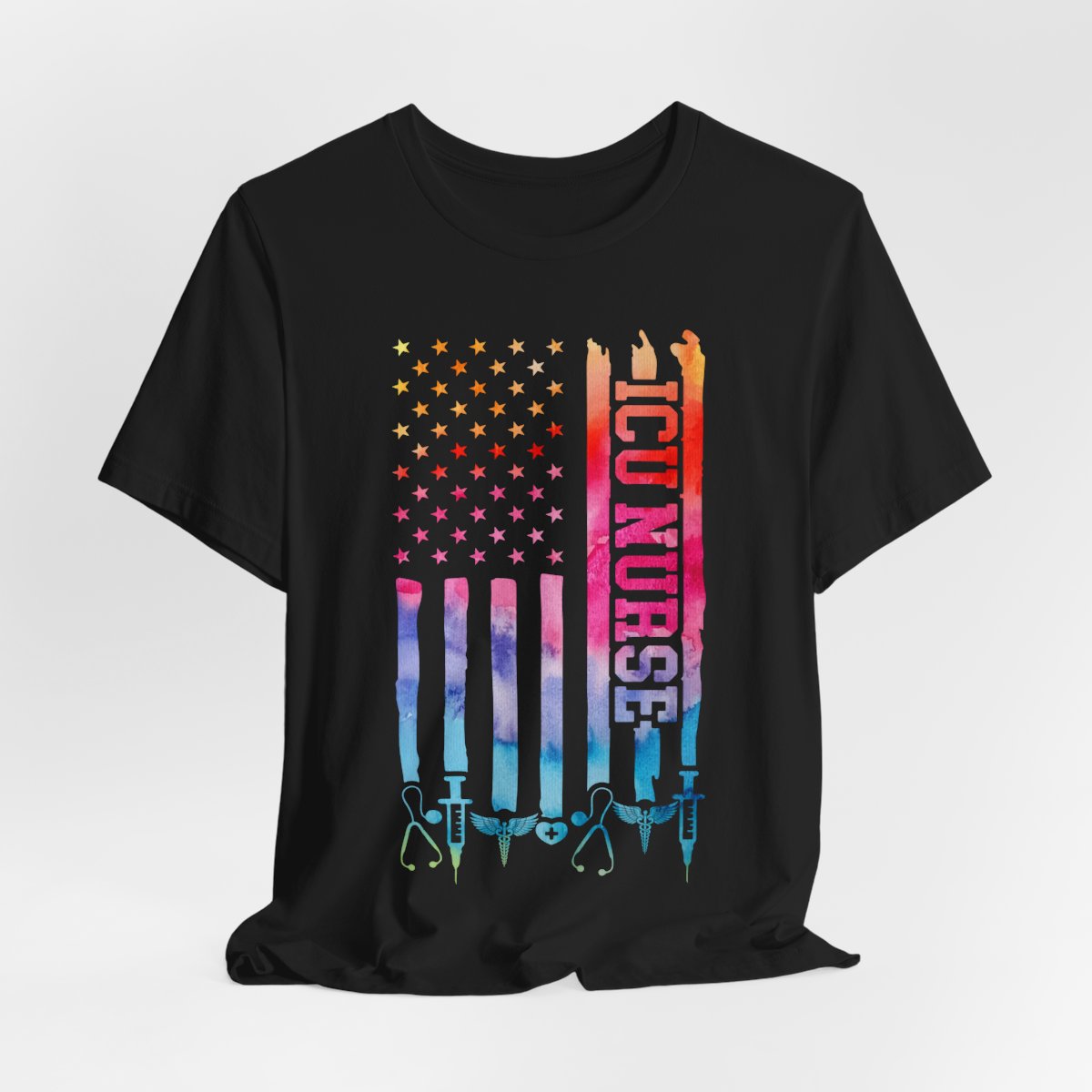 Tie Dye Intensive Care ICU Nurse U.S Flag T-shirt