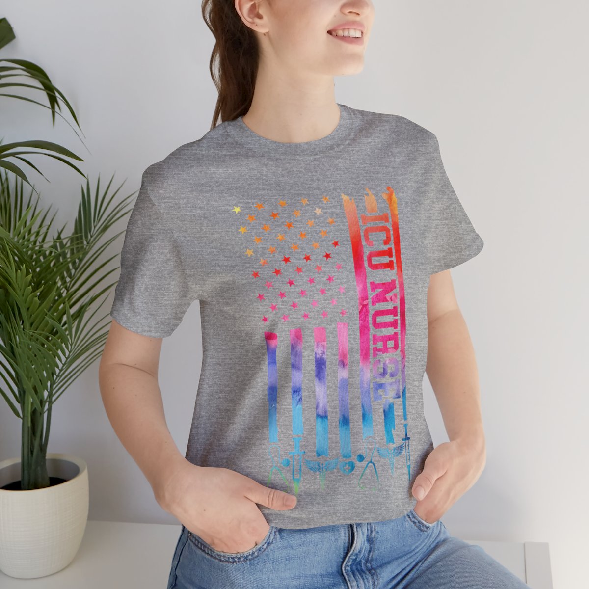 Tie Dye Intensive Care ICU Nurse U.S Flag T-shirt
