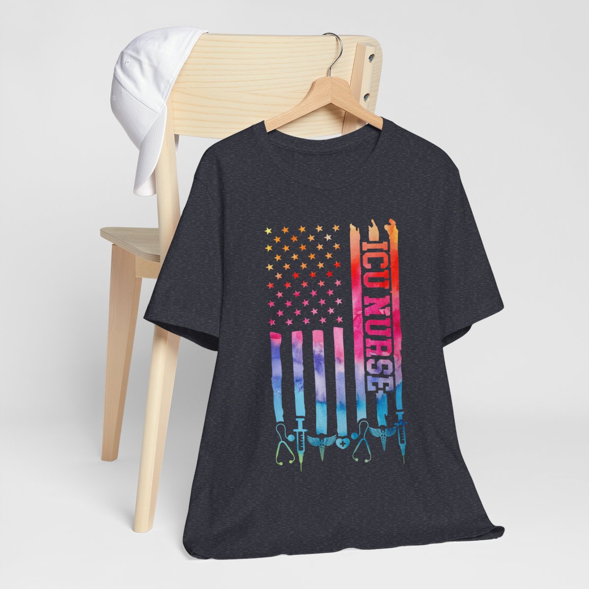 Tie Dye Intensive Care ICU Nurse U.S Flag T-shirt