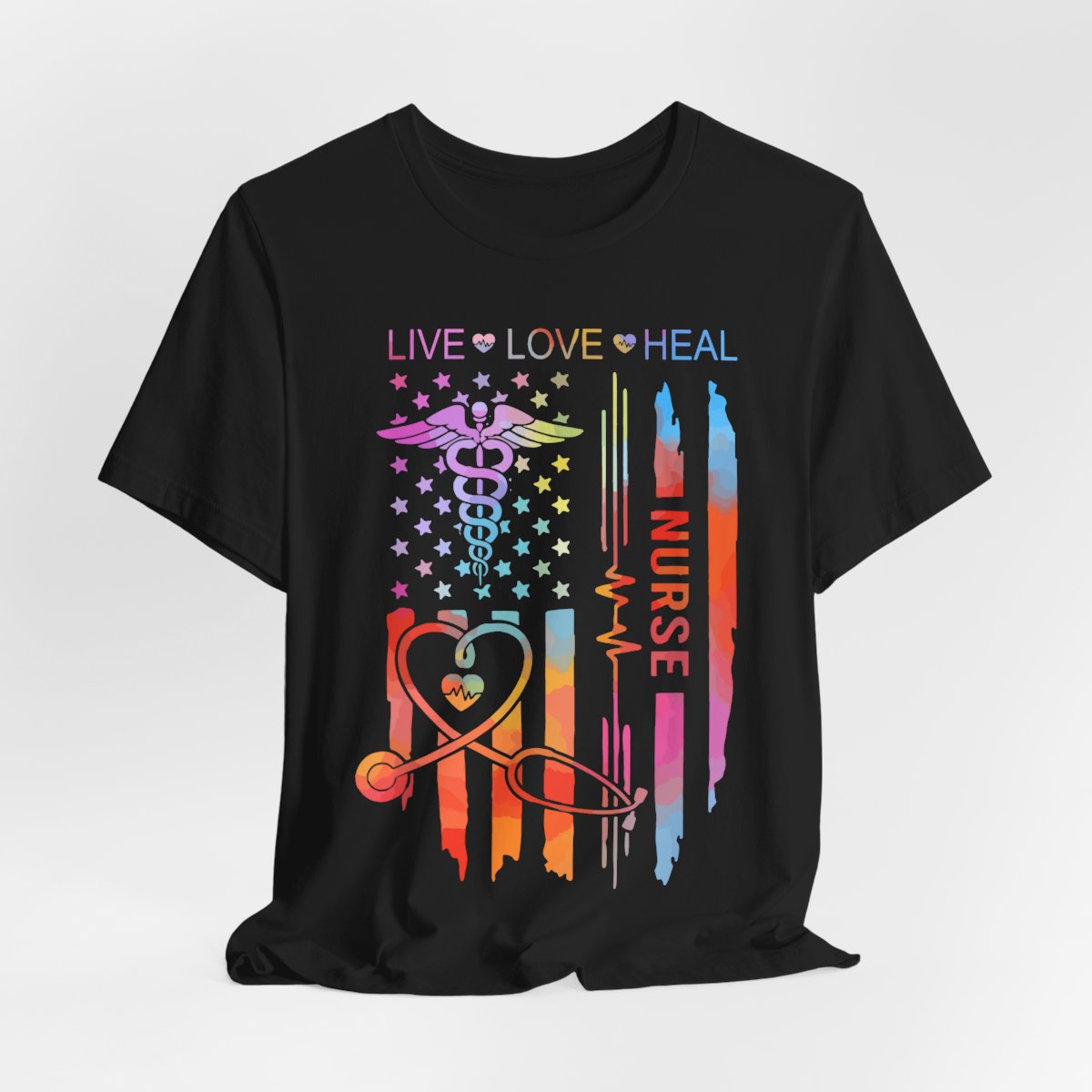 Live Love Heal Nurse U.S Flag T-shirt - Tie Dye Tee