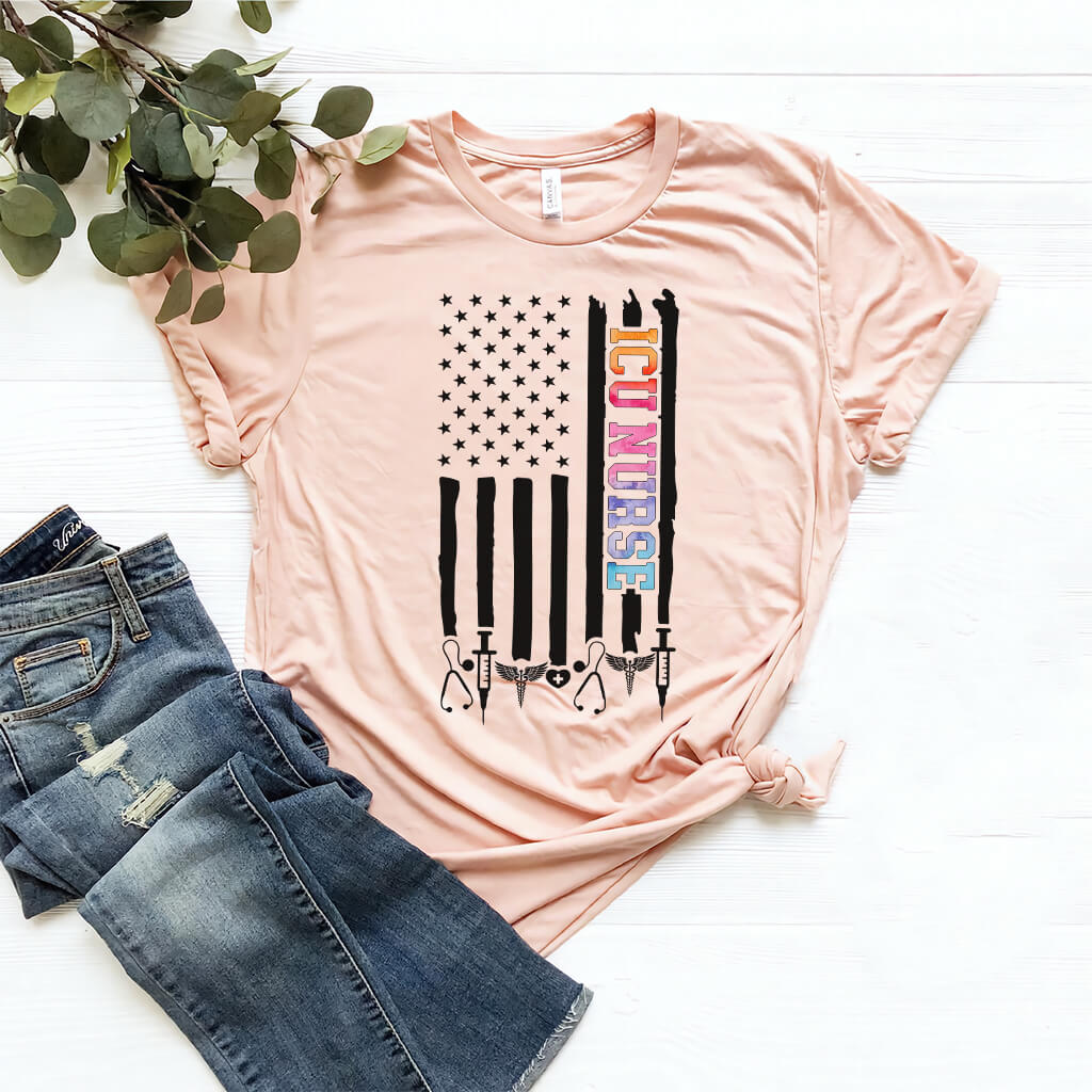 Tie Dye ICU Nurse U.S Flag Shirt