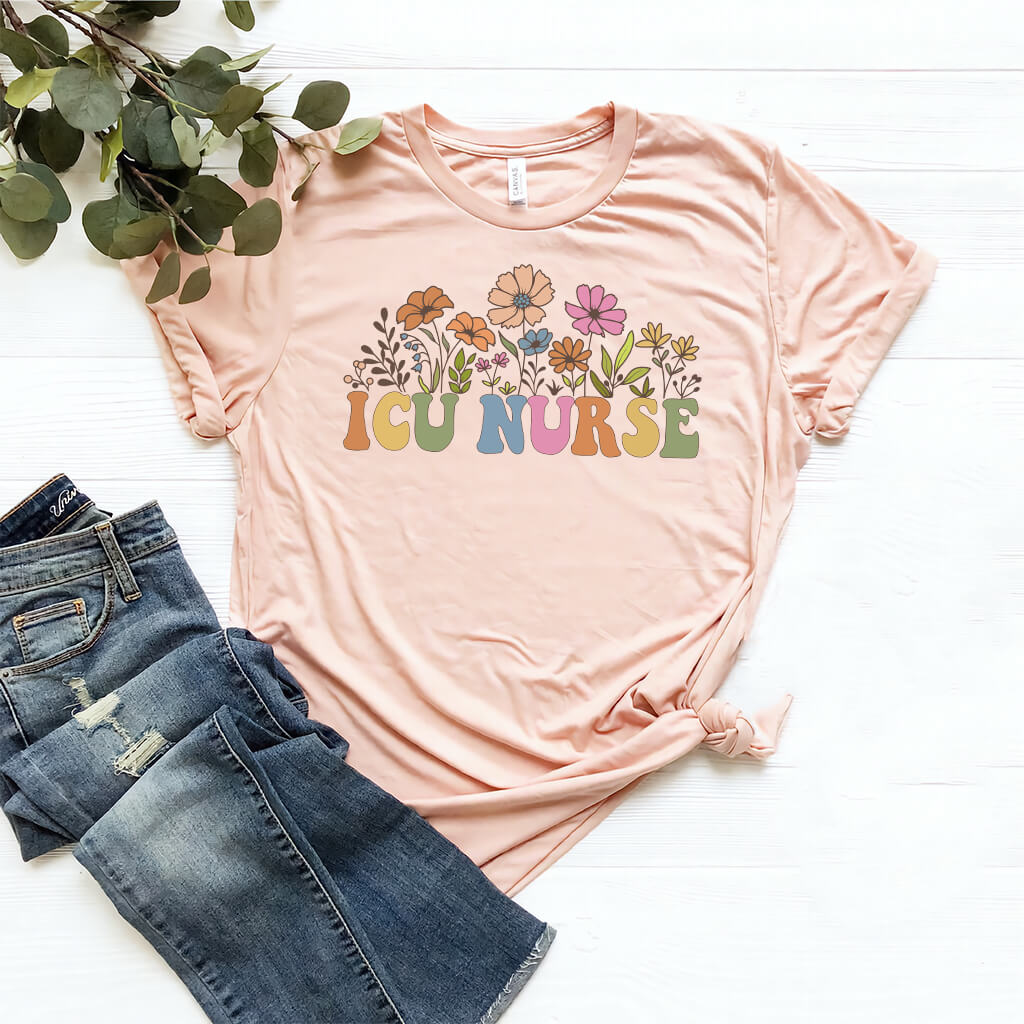 ICU Nurse Groovy Flowers Tee