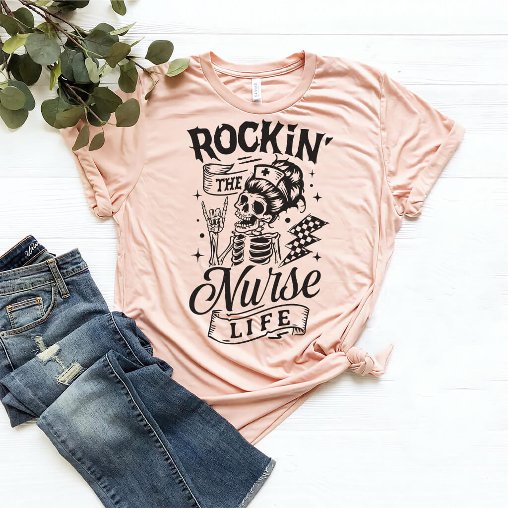 Rockin' the Nurse Life Tee - Skeleton Graphic Shirt