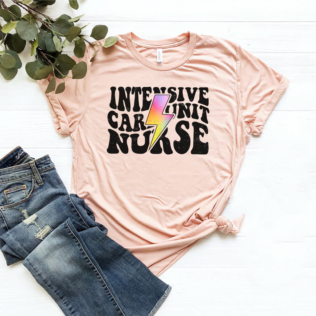 Intensive Care Unit Nurse Rainbow Flash Tee - ICU Shirt