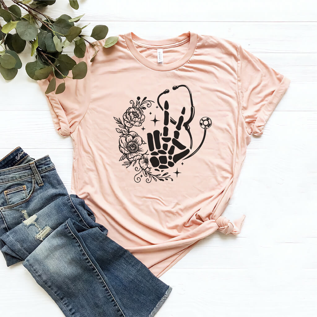 Floral Hand Skeleton Nurse T-shirt