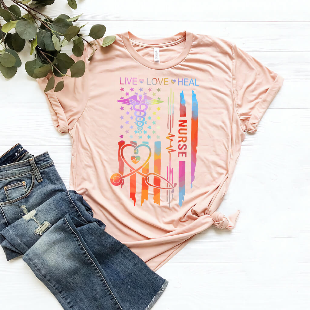Live Love Heal Nurse U.S Flag T-shirt - Tie Dye Tee