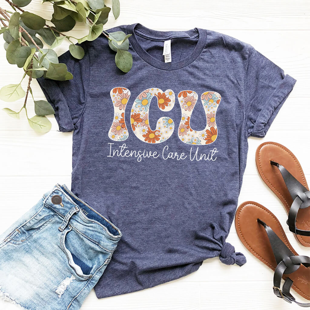ICU Nurse Floral Tee - Intensive Care Unit T-Shirt
