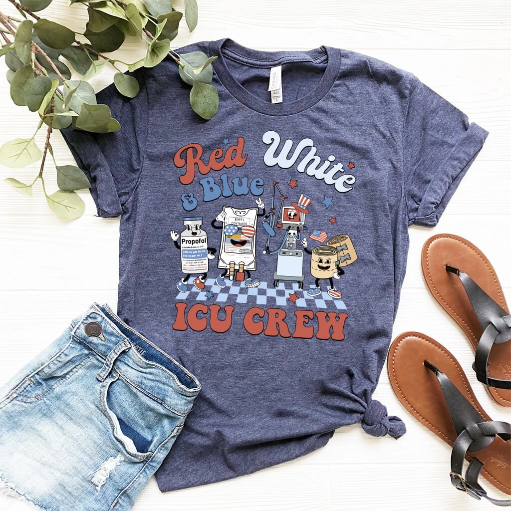 4th July Red White and Blue ICU Crew Shirt - Intensive Care Unit Nurse Tee