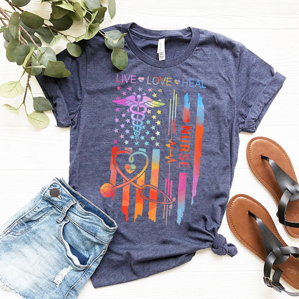 Live Love Heal Nurse U.S Flag T-shirt - Tie Dye Tee