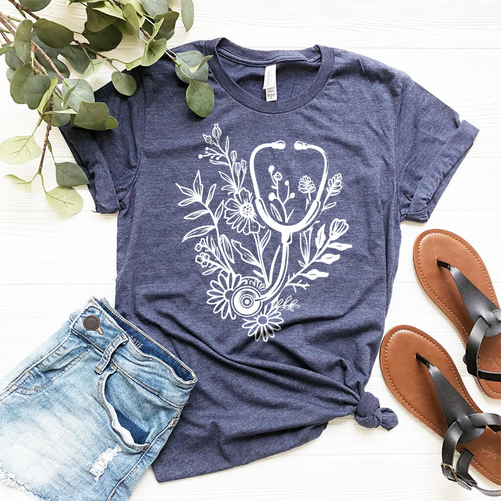 Floral Stethoscope Nurse Shirt