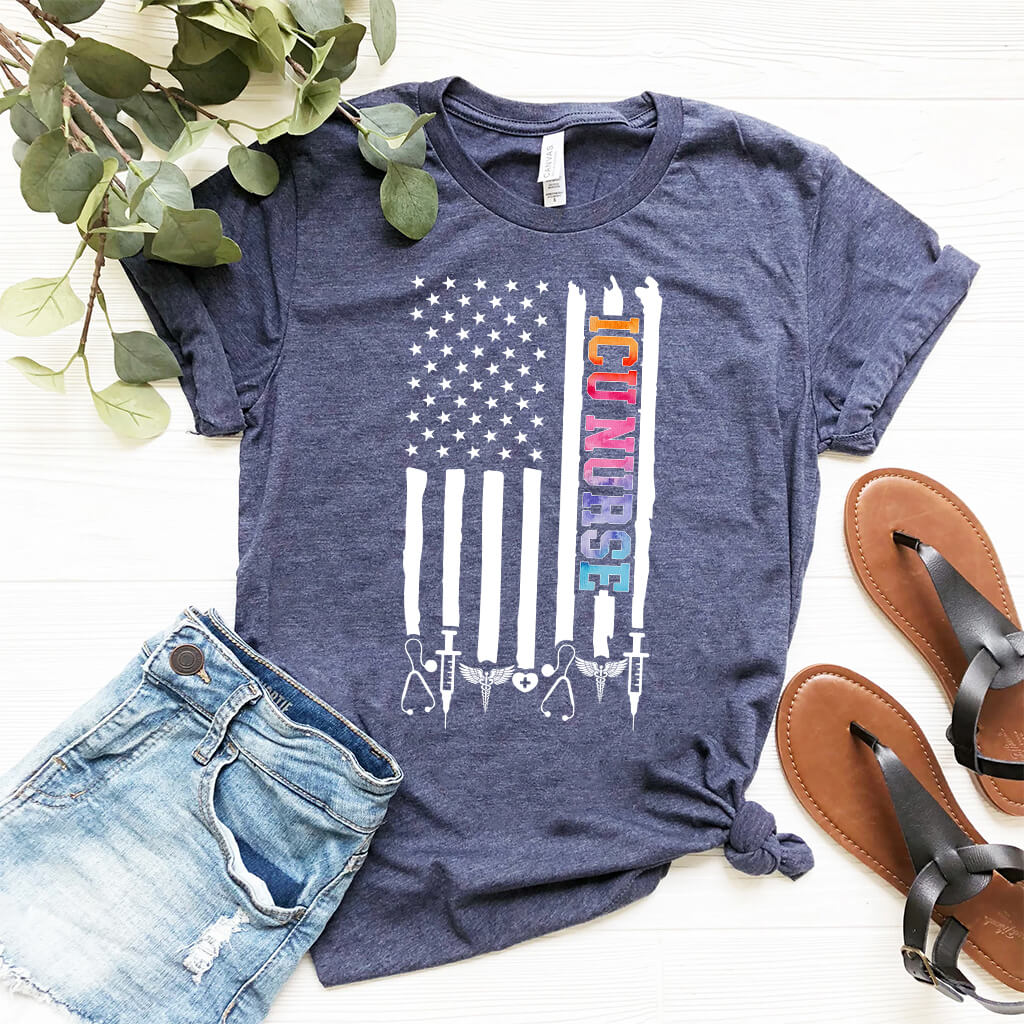 Tie Dye ICU Nurse U.S Flag Shirt