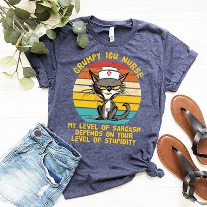 Grumpy ICU Nurse Funny Tee - My Level of Sarcasm Depends on your Level of Stupidity