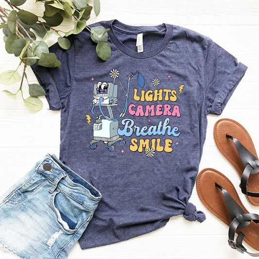 Funny ICU Nurse Shirt - Light Camera Breathe Smile Tee