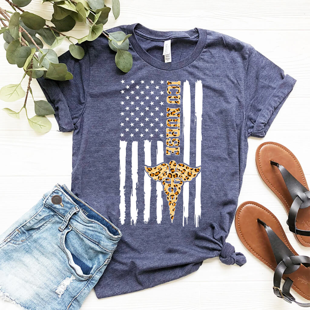 Cheetah Intensive Care ICU Nurse U.S Flag Tee