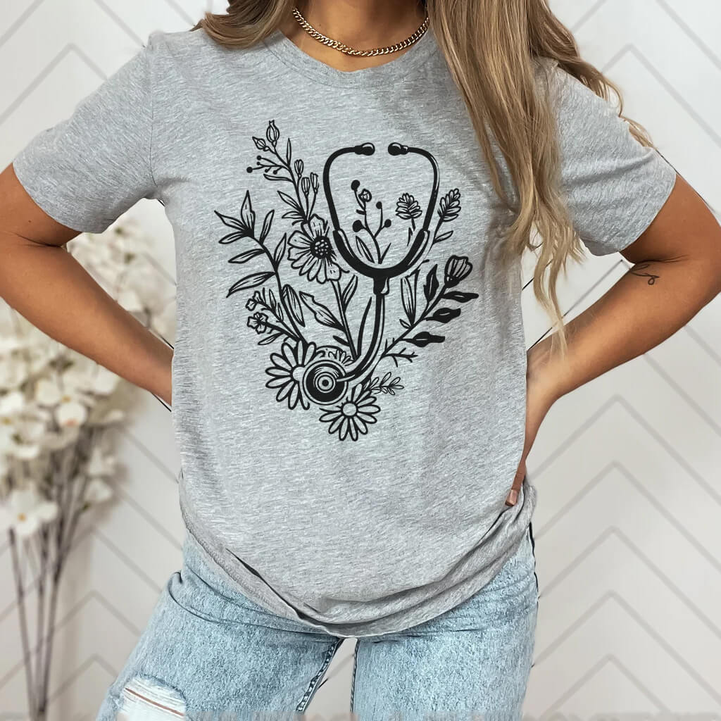 Floral Stethoscope Nurse Shirt