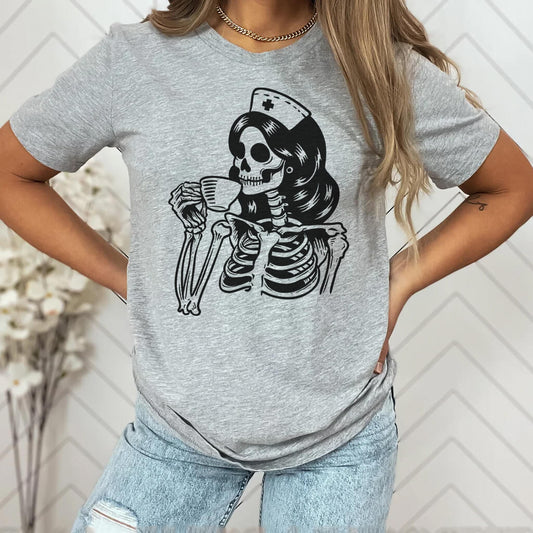 Nurse Skeleton Drinks Coffee Shirt