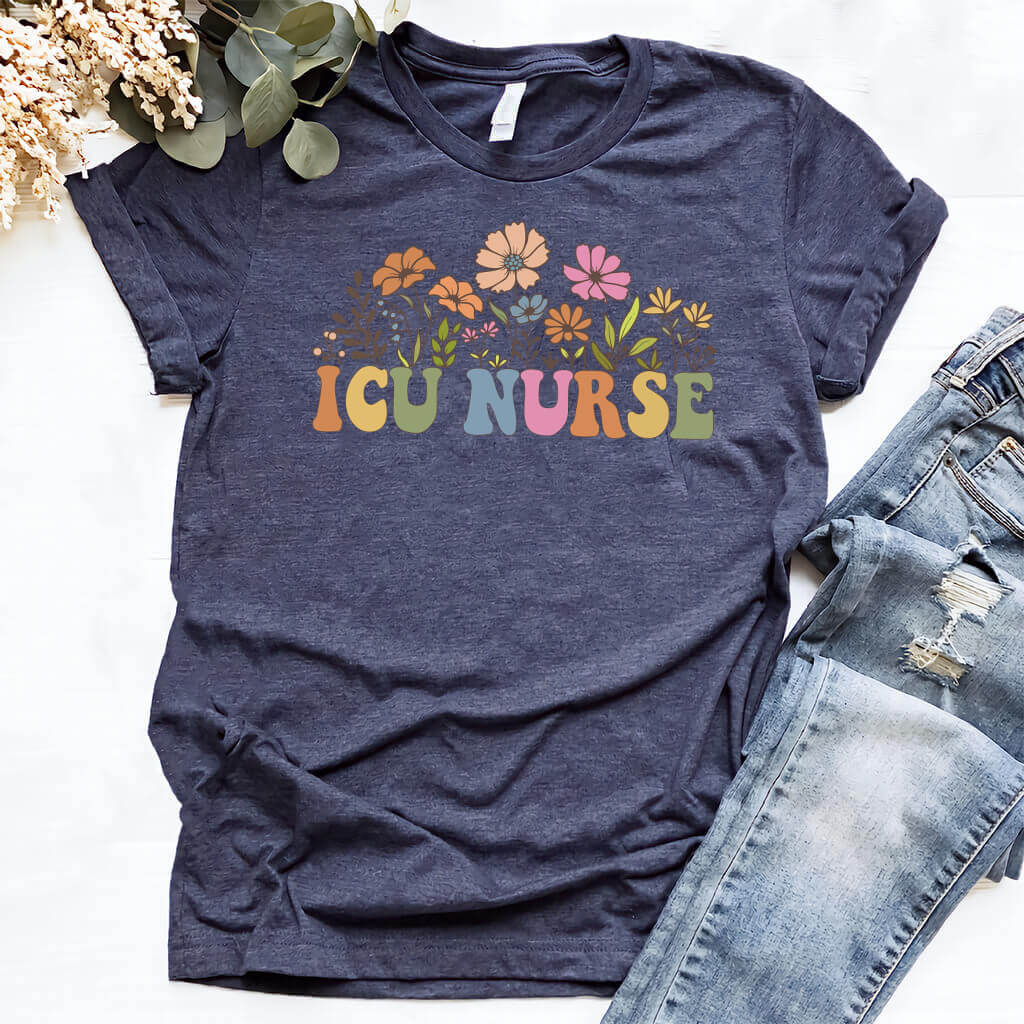 ICU Nurse Groovy Flowers Tee