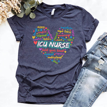 ICU Nurse Colorful Heart T-shirt