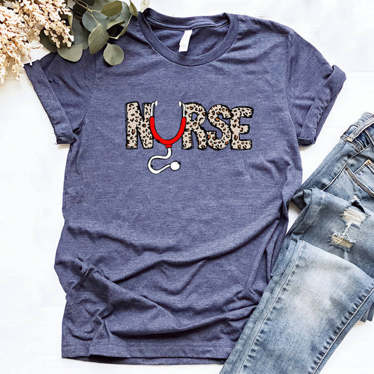 Nurse Cheetah Print Tee - Short Sleeve Shirt