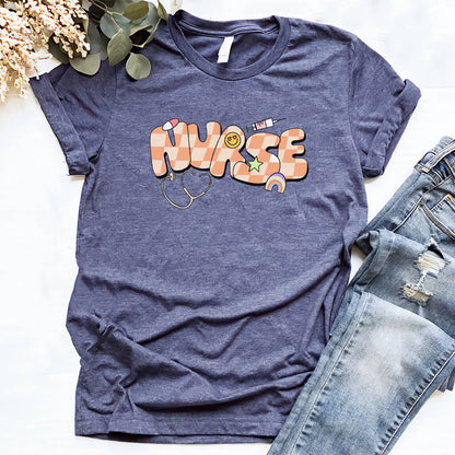 Cute Nurse T-shirt with Love Emoji and Rainbow