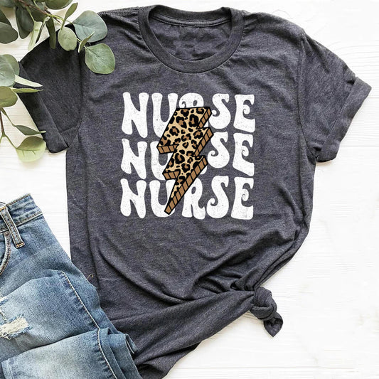 Nurse Retro Flash Leopard T-shirt - Groovy Style Tee