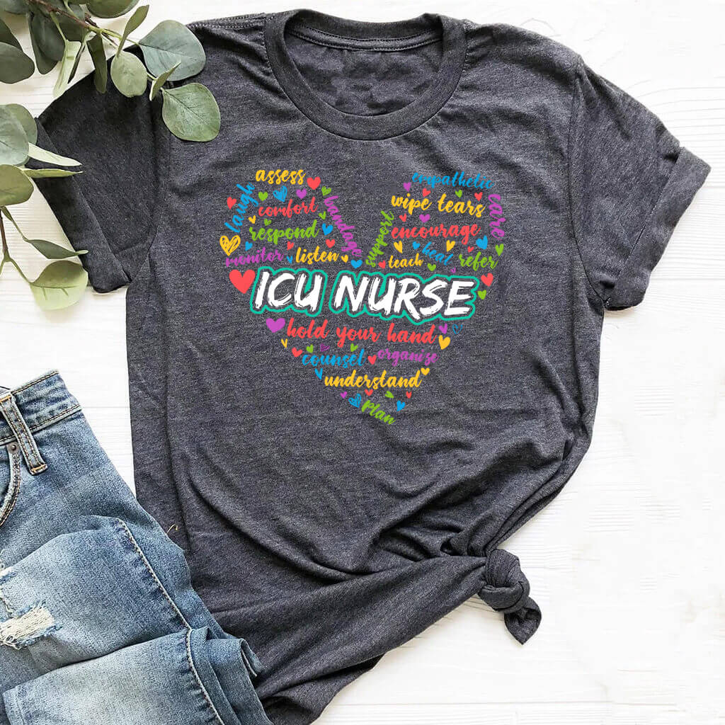 ICU Nurse Colorful Heart T-shirt