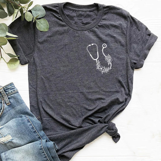 Nurse Floral Stethoscope T-shirt